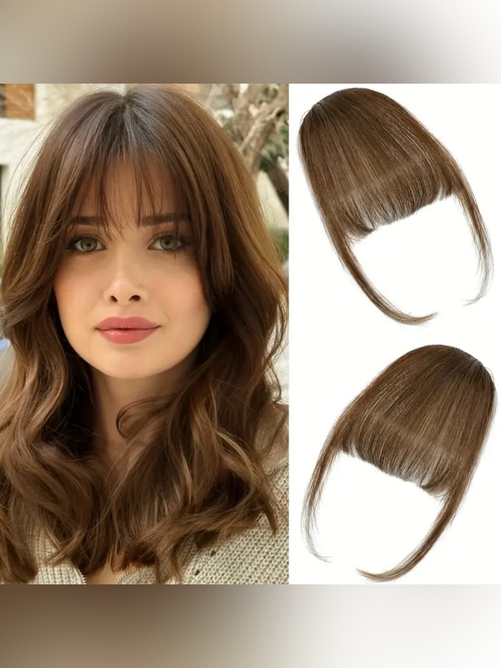 New Clip-In Bangs - 100% Human Hair, Medium Brown, Lightweight & Realistic